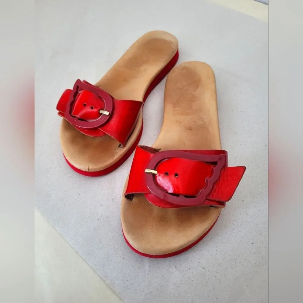 Ancient Greek Sandals Red Wing Slides Leather Lightweight Slip On Wonderwoman 36
